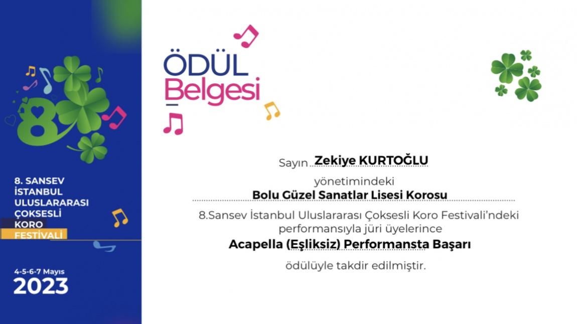 8.Sansev İstanbul Uluslararası Çoksesli Koro festivalinde , Zekiye Kurtoğlu ‘nun yönettiği Bolu Güzel Sanatlar Lisesi Korosu olarak yer aldığımız festivalde 91 koro 3890 korist performans sergiledi.